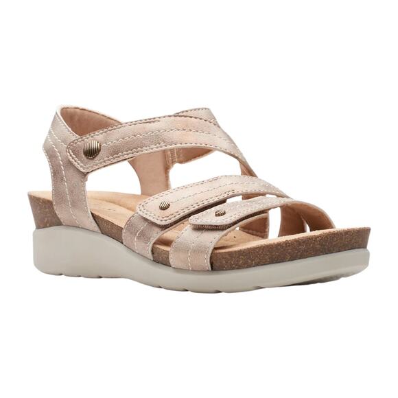 Clarks Women's Calenne Clara Leather Strappy Wedge Sandals Bronze Size 10 - Picture 1 of 5